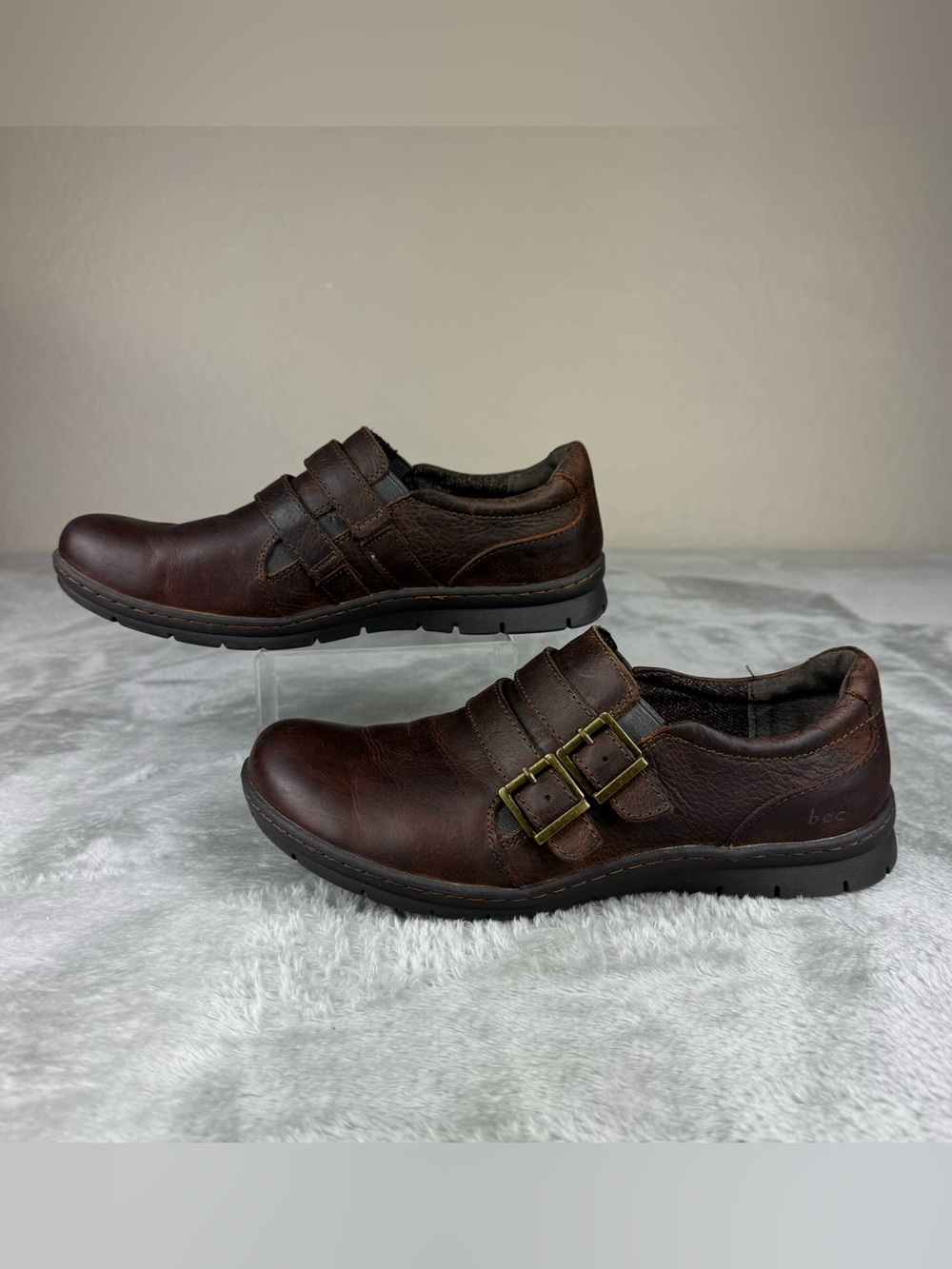 BOC Born Concepts Brown Leather Double Buckle Strap Loafers